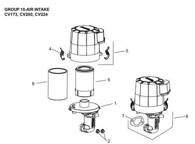 Cv173-3016 Air Intake Diagram and Parts List for CV173-3016  Cub Cadet Lawn Mower